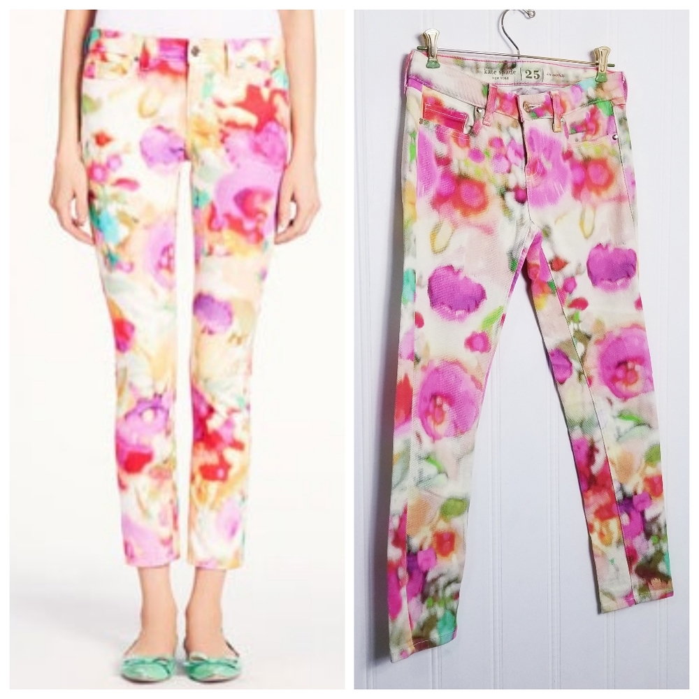 Kate Spade Broome Street Watercolor Cropped Jeans 25 Low Rise Y2K Pastel Floral
